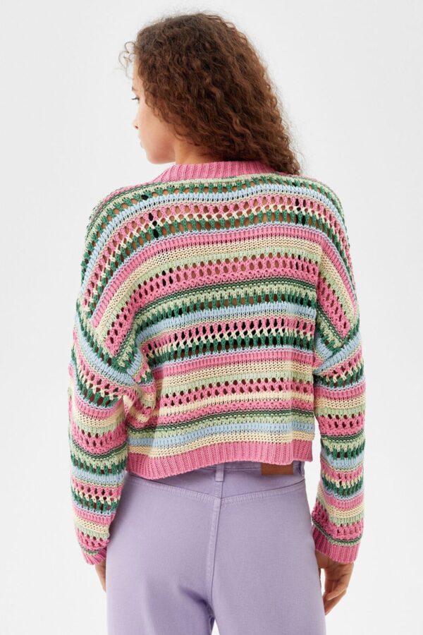 Multicolored Open-Knit Crewneck Sweater - Image 2